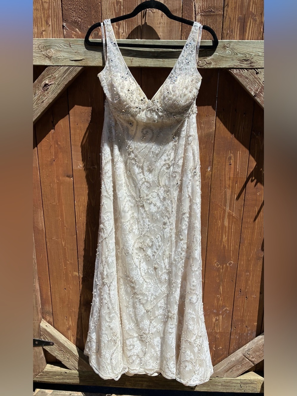 Beaded Ivory Lace Evening Dress with V-Neck